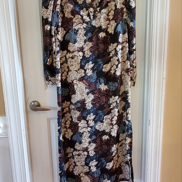 Walter Baker Kendall Floral Long Sleeve Puff Shoulder Slit Detail Maxi Dress L - Picture 6 of 7